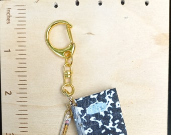 Tiny Leather Cork Composition  Book Keychain