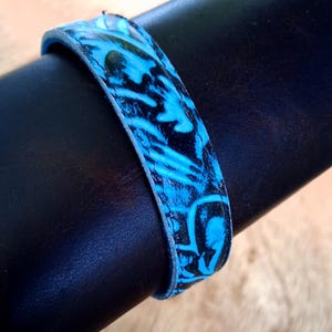 Adjustable Leather Bracelet, Handmade Blue Leather Cuff, Artisan Cuff Bracelet, Boho Leather Jewelry