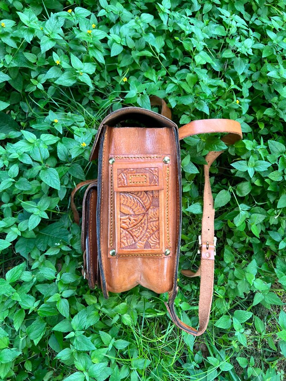 Hand Tooled Western Leather Saddle Backpack Gem