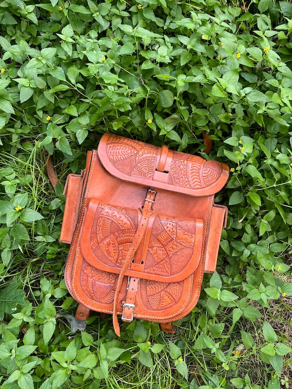Hand Tooled Western Leather Saddle Backpack