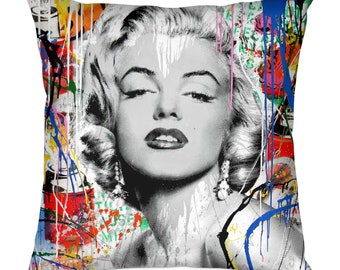 Banksy Design Colorful Abstract Art Marilyn Monroe Pillow, Pop Art Decorative Throw Pillow, Modern Home Decor, Unique Couch Cushion