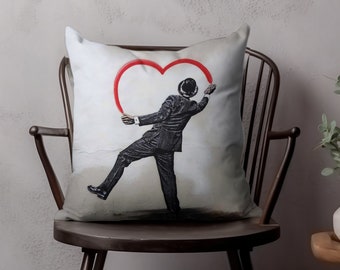 Banksy Design Street Art Heart Graffiti Art Pillow, Modern Urban Space Love Decorative Throw, Unique Home Accent