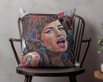 Banksy Design Amy Winehouse Vintage Pop Art Singer Pillow, Colorful Urban Street Art, Retro Music Fan Home Decor, Unique Throw Cushion