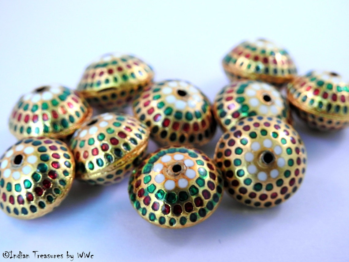 18XMedium Sized Enameled Beads Enamel spacer beads Indian Etsy