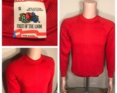 Vintage Fruit of the loom sweatshirt blank deadstock NOS adult size small bright red made in USA 50 50 blend raglan style