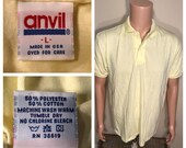 Vintage ANVIL Polo BLANK tshirt NOS deadstock plain blank tee yellow adult size large rare paper thin 50 50 tshirt