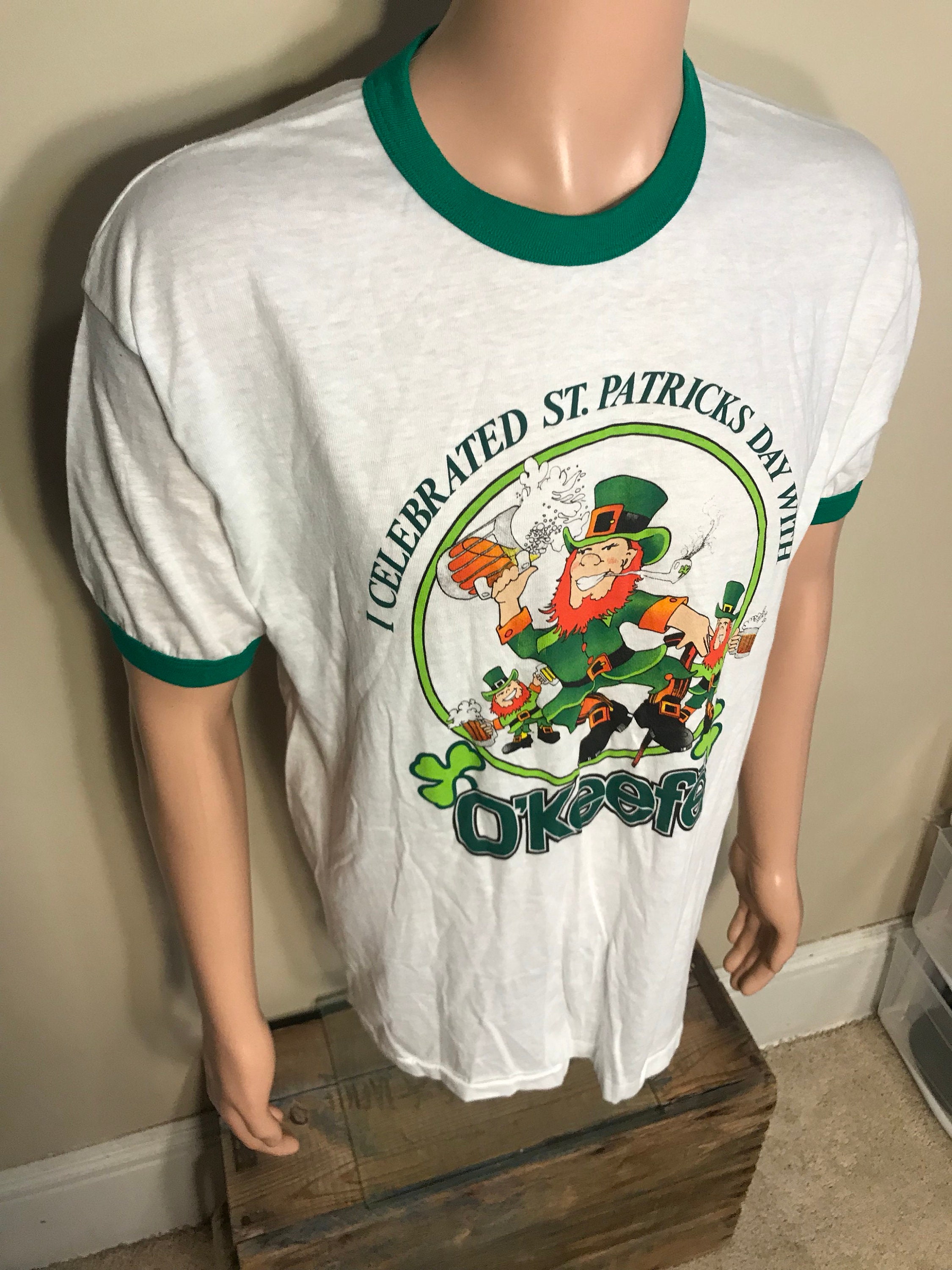 Vintage St. Patricks Day T shirt Green White Ringer Tee 50
