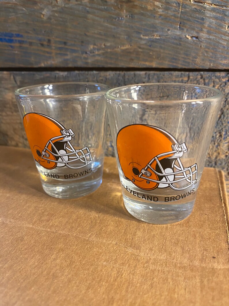 Vintage Cleveland Brown shot glasses // 2 glass shot glasses Etsy