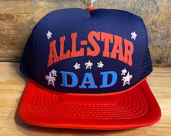 Vintage Trucker hat // All-Star Dad hat // snapback hat // adult size // fathers day #1 dad hat // two tone cap // deadstock new old stock