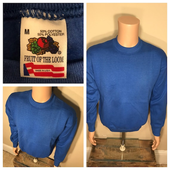 Vintage XXL Deadstock Fruit of The Loom USA TEAL Blank Crewneck Sweatshirt 50/50