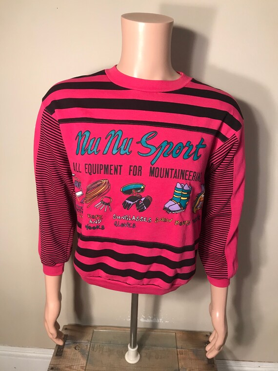 Vintage Nu Nu sport sweatshirt // hot pink wild p… - image 3