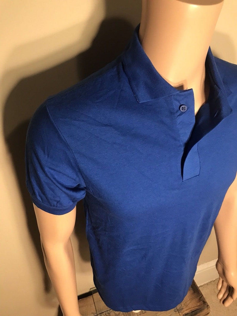 Vintage Anvil Brand Polo BLANK tshirt NOS deadstock plain blank tee blue adult size small made in USA 5050 blend