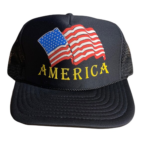 Vintage America Trucker Hat // Big American Flag Hat // Snapback 