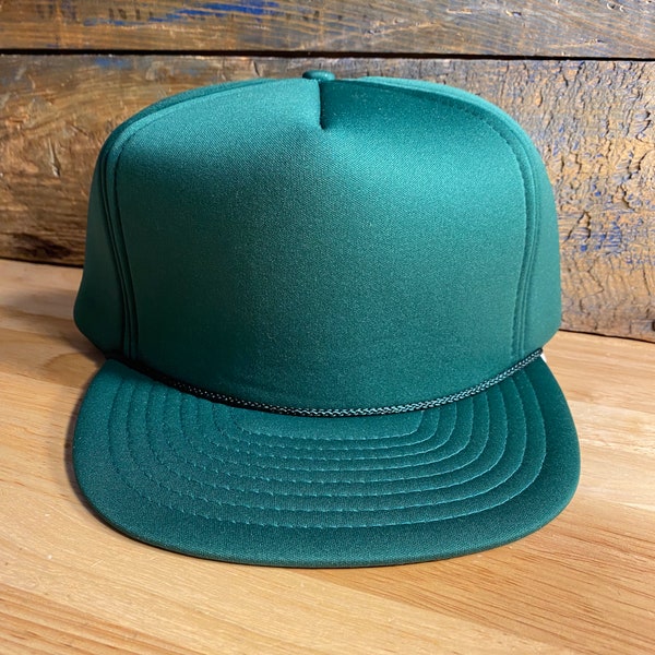Vintage Blank trucker hat // vintage snapback hat // Green foam rope cap hat // madhatter 100% polyester cap // hunter green snapback VTG