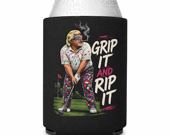 Grip It and Rip It Golf Can Cooler, Funny Golf Gift, Golf Beer Sleeve, Double Sided Drink Holder, Golfer Gift for Men, Golf Accessories