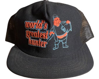 Vintage Trucker hat // Worlds greatest hunter black hat // snapback cap // 1980s hunter hunting hat // fat buy beer belly // outdoor hat