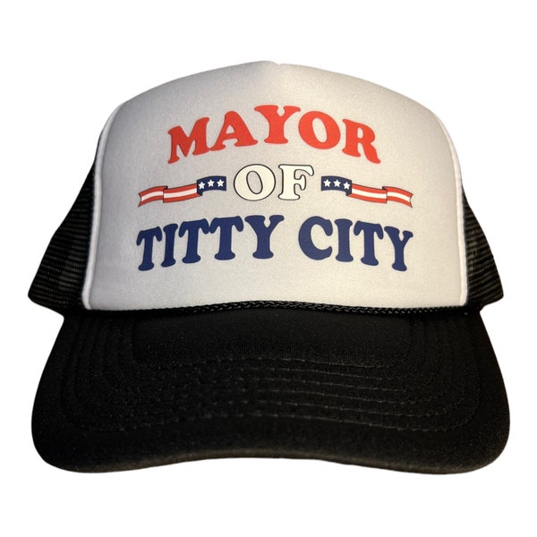 Chapeau de ville Mayor of titty // chapeau central humoristique // casquette snapback bicolore // taille adulte // casquette de fête d'été de plage drapeau américain // adulte