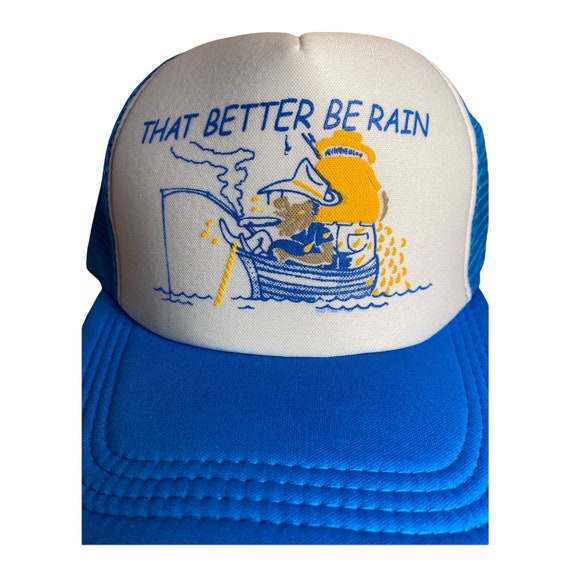 Vintage Fishing Hat // Two Tone Trucker Cap // That Better Be Rain Funny Hat  // Novelty Cap // Boating Fishing Captain // Party Costume Cap 