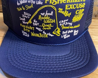 Vintage Trucker hat // Fishermans Excuse cap // fishing excuse hat //  snapback // deadstock funny fishing fisherman hat // new old stock hat