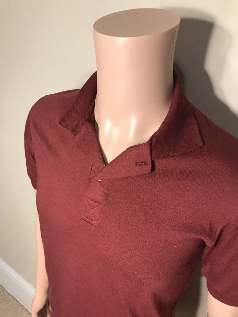 Vintage Stedman Polo collared tshirt NOS deadstock plain blank tee Maroon adult size small made in USA 5050 blend