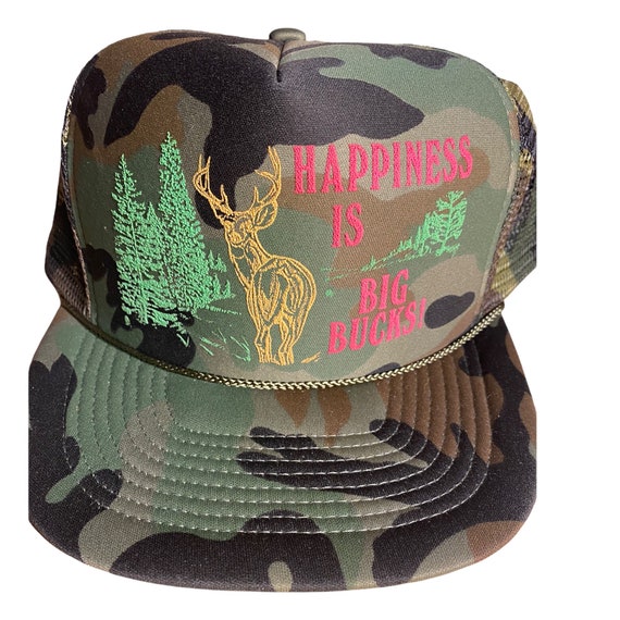 Vintage Camo Trucker Hat // Happiness is Big Bucks Hat // Funny Hunting Hat  Snapback Hat // Hunting Outdoors Deer Truck 4x4 Cap // Camo Hat -   Canada