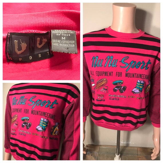 Vintage Nu Nu sport sweatshirt // hot pink wild p… - image 1