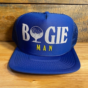 Vintage Trucker hat // Bogie Man golfers hat // funny golfing golfer hat // blue snapback trucker hat // trucker rope cap // Bogey-man