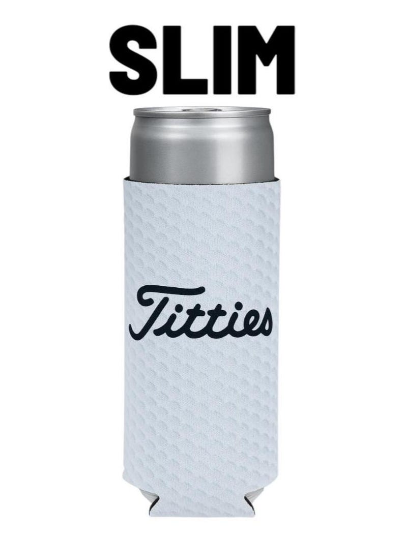 Titties Golf Can Sleeve // Beer Can Holder // Funny Golf Gift // White Elephant Gift // Golfing Golfer // gift trip Bachelor Party BLACK TEXT SLIM