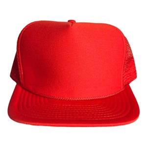 Vintage Blank trucker hat // Red snapback hat // Red Mesh Foam snapback hat // blank plain patch hat // rope hat // vintage adult size cap