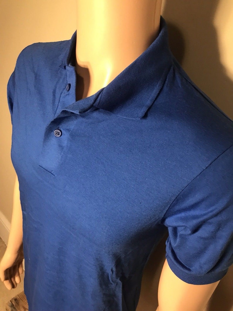 Vintage Anvil Brand Polo BLANK tshirt NOS deadstock plain blank tee blue adult size small made in USA 5050 blend