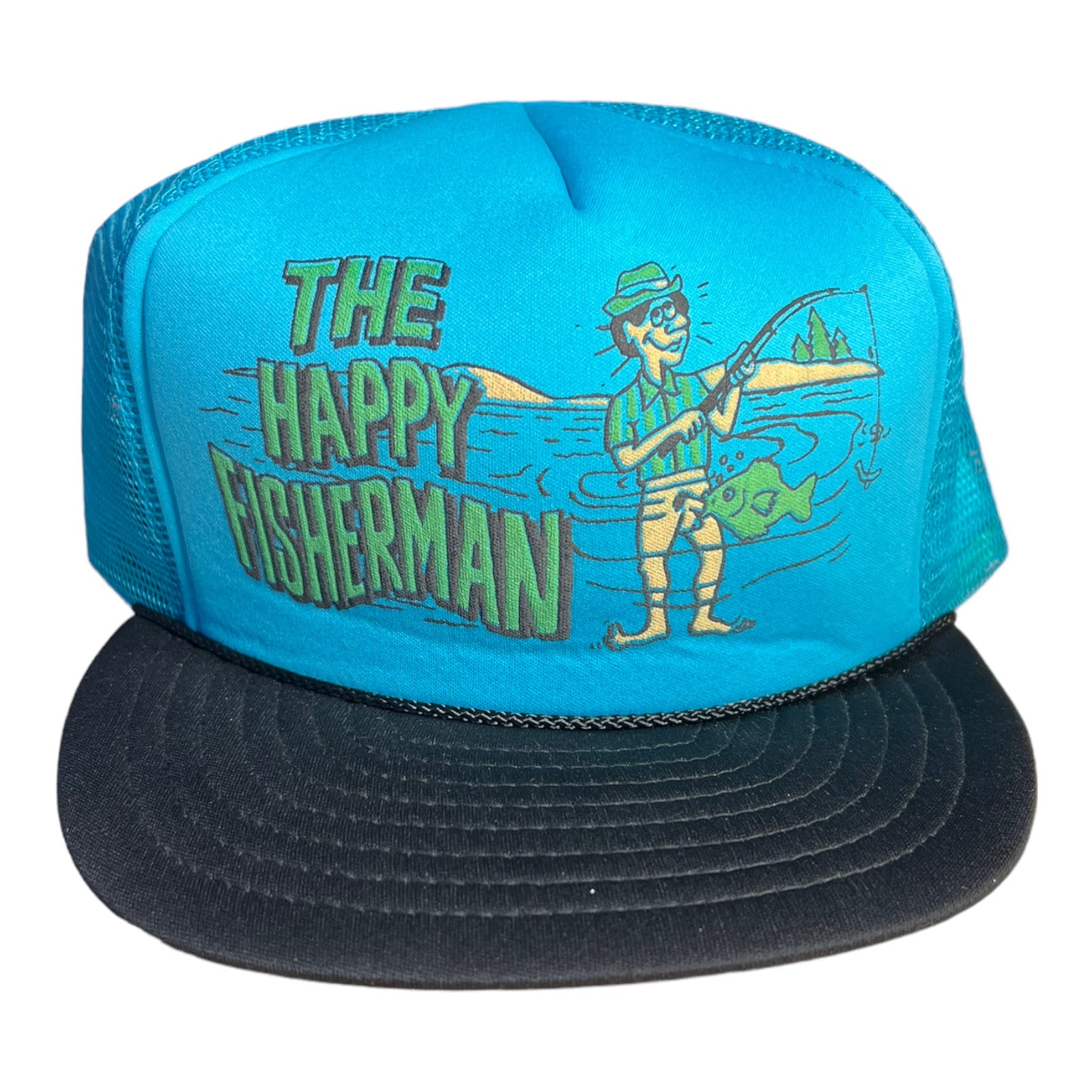 Vintage Fishing hat // The Happy fisherman funny trucker hat // vintage  trucker hat // fish boating boat snapback cap // deadstock nos