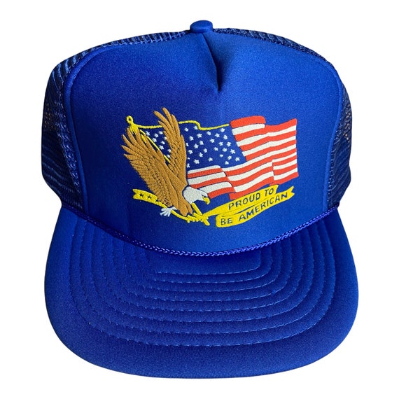 Vintage American Flag Trucker // blue snapback cap //… - Gem