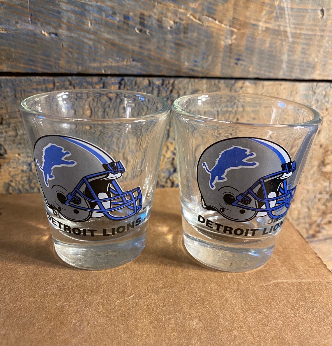 Vintage Detroit Lions Shot Glasses // 2 Glass Shot Glasses // Etsy
