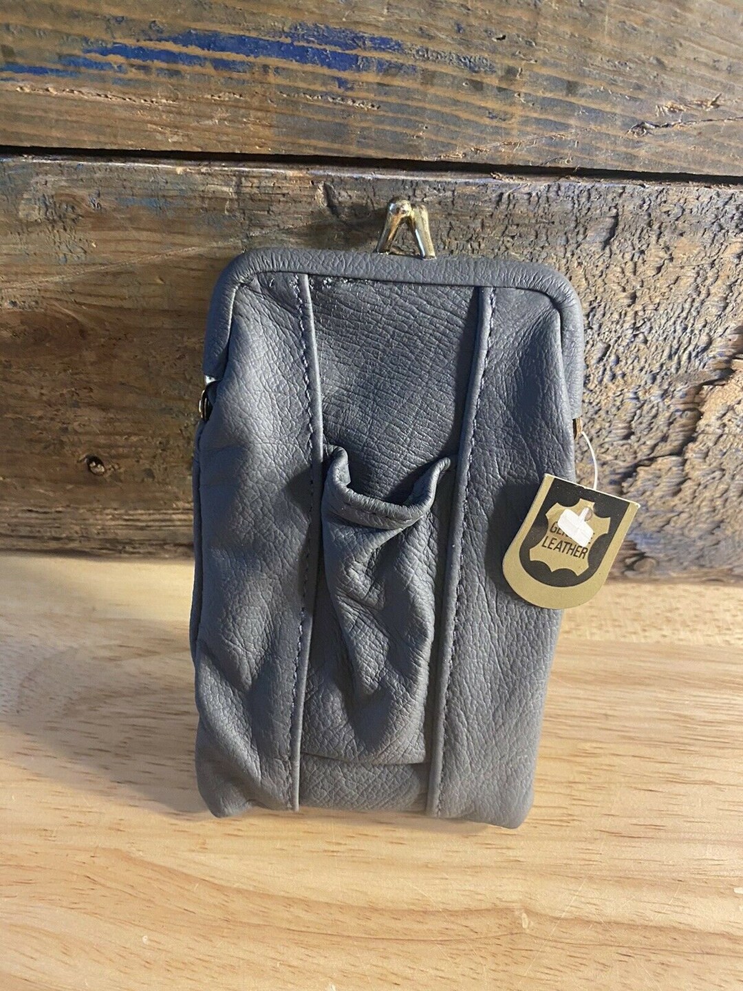 VTG × CAMURO LEATHER COIN CASE Vintage Leather Cigar Case 3 Slots Brass Buckle Crazy Horse