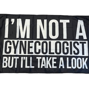I'm Not A Gynecologist But I'll Take A Look flag // 3x5 banner American flag // funny humor novelty flag // college dorm party frat decor