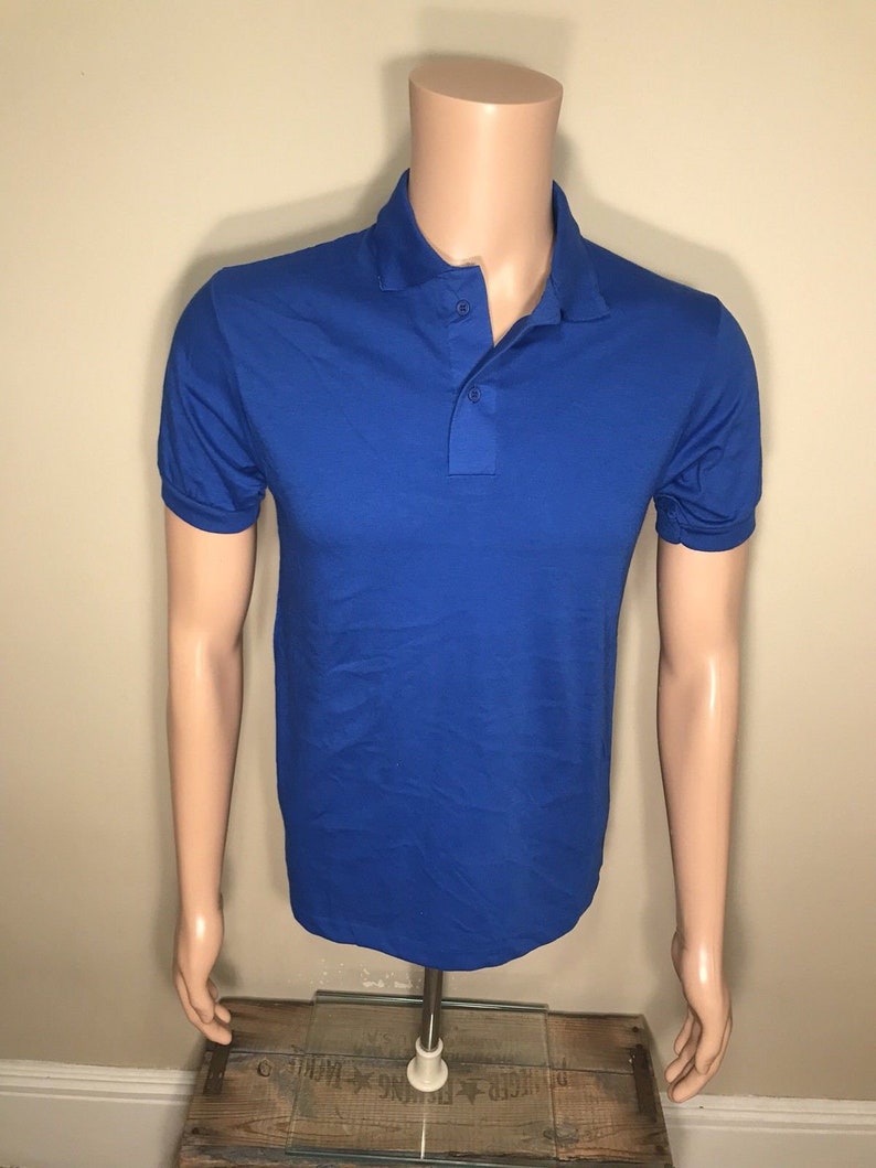 Vintage Anvil Brand Polo BLANK tshirt NOS deadstock plain blank tee blue adult size small made in USA 5050 blend