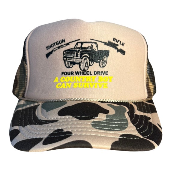 Shotgun Rifle Four Wheel Drive A County Boy Can Survive Hat // Trucker Hat  // Camo Snapback Camouflage // Hunting Fishing Outdoors 4x4 Hat -   Canada
