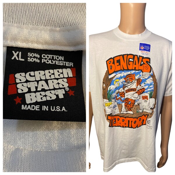 Vintage Cincinnati Bengals shirt // Vintage Bengals Screen stars best // single stitch Deadstock USA made // Bengals Territory 1989 rare tee