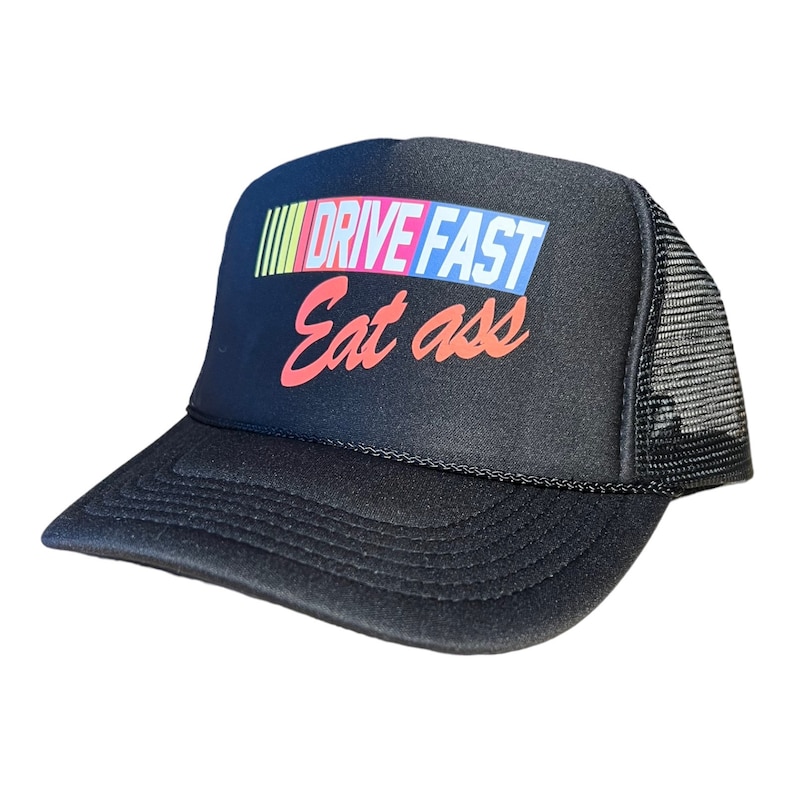 Funny trucker hat // Drive Fast Eat Ass hat // funny humor novelty hat // nascar racing hat // adult size // vintage style cap nascar logo image 3