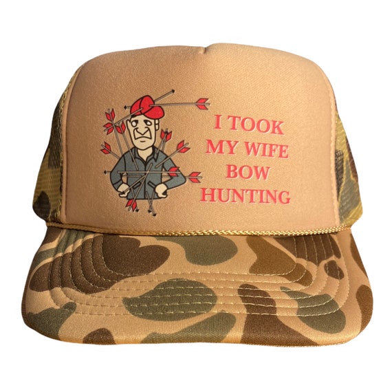 Vintage Camo Trucker Hat // I Took My Wife Bow Hunting // Funny Camouflage  Trucker Hat // Adult Size Snapback // Deer Hunter Hunting Cap // 