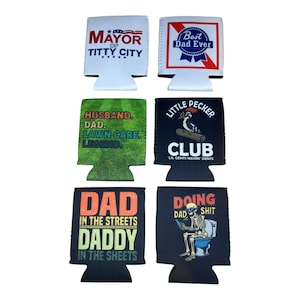 Funny Fathers Day Beer coolies // funny gift for dad or husband // funny gift for men // funny beer sleeves // bachelor party favor //