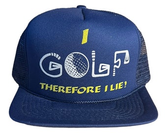 Vintage golf hat // trucker hat // I golf therefore i lie funny saying // two tone snapback hat // funny humor novelty hat // snapback cap