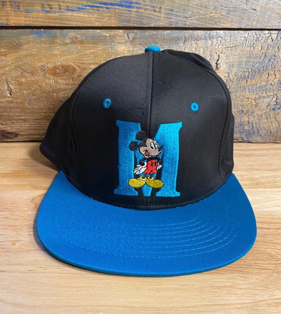 Vintage Mickey Mouse hat // two tone teal and bla… - image 1