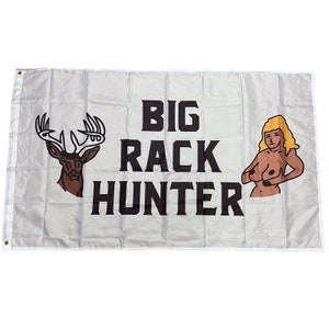 Big Rack Hunter flag // 3x5 banner american flag // funny humor novelty flag // college dorm party frat decor // mancave wall decor new