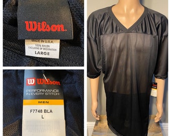 Vintage Wilson blank football jersey // made in usa // black adult LARGE // 100% nylon football jersey // mesh jersey // warm up practice