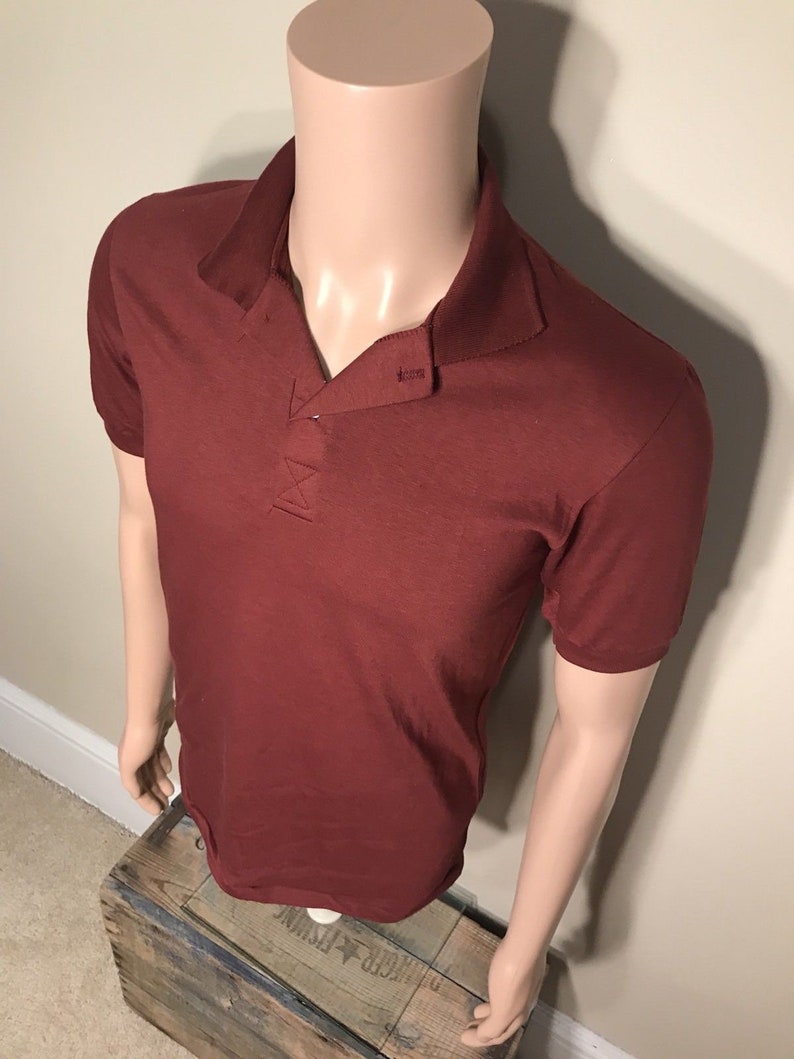 Vintage Stedman Polo collared tshirt NOS deadstock plain blank tee Maroon adult size small made in USA 5050 blend