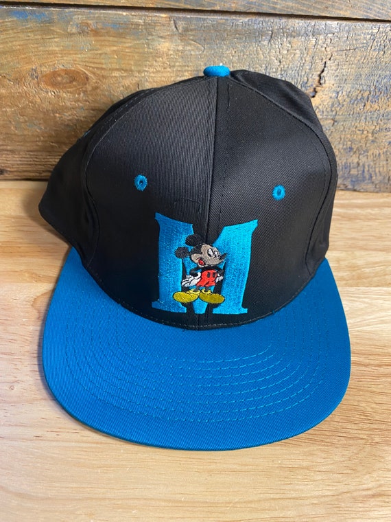 Vintage Mickey Mouse hat // two tone teal and bla… - image 2