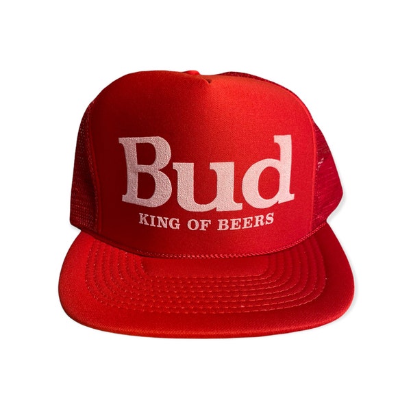 Vintage Budweiser Trucker hat // new old stock deadstock // adult size // red king of beers hat // party festival rave // nos ds cap //