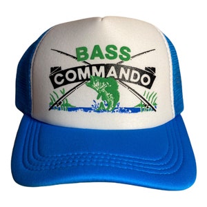 Vintage Fishing hat // Bass Commando Bass fishing hat // blue trucker cap // deadstock new old stock nos // outdoor fish fisherman cap