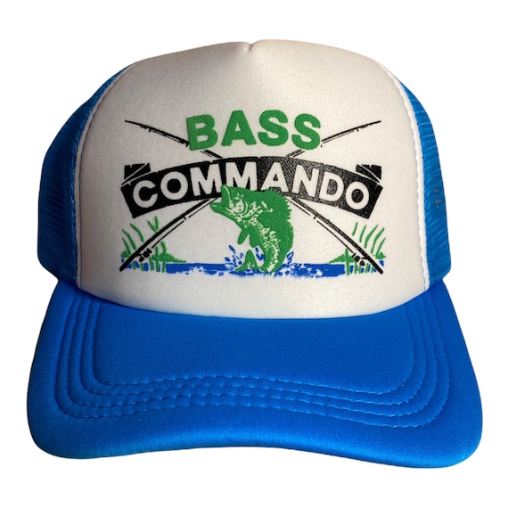 Vintage Fishing Hat // Bass Commando Bass Fishing Hat // Blue Trucker Cap  // Deadstock New Old Stock Nos // Outdoor Fish Fisherman Cap 